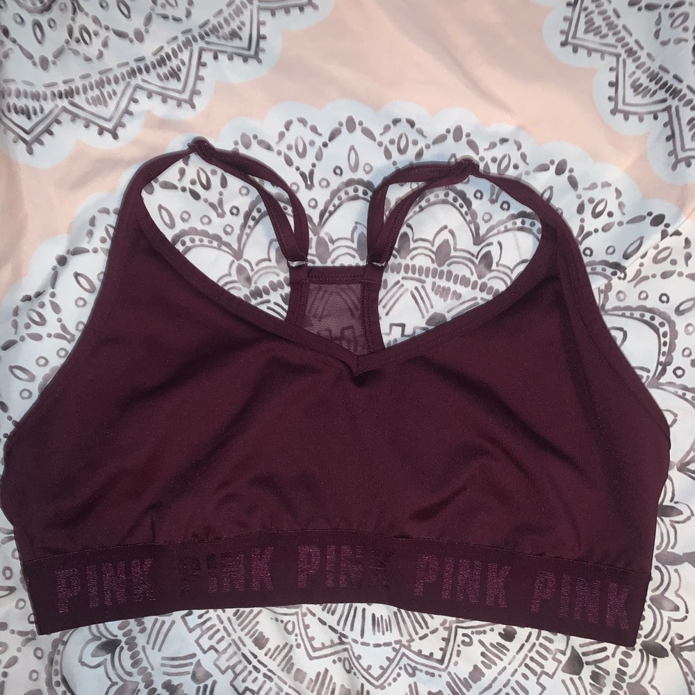 Dark purple PINK sports bra